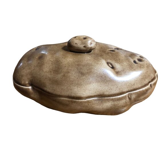 Baked Potato Shaped Covered Dish VTG Ceramic Serving Bowl Casserole Lid 1970s - Picture 1 of 10